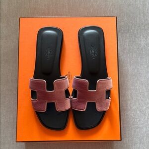 Hermes Oran velvet sandals